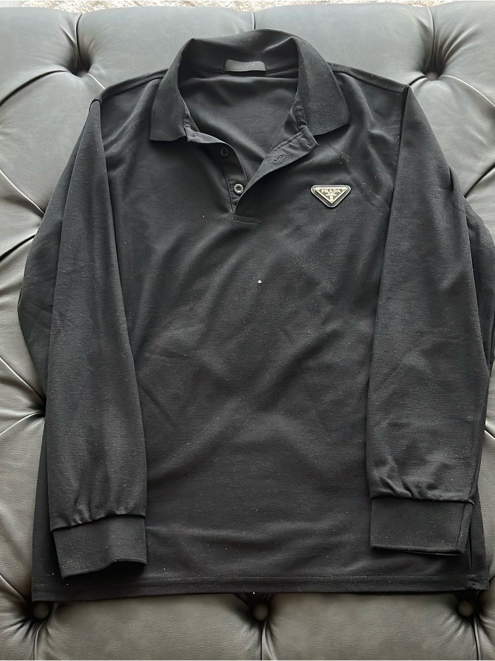Black Long-Sleeve Polo with Triangle Logo